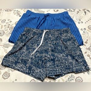 2 Pairs Men’s Abercrombie Relaxed Stretch Swim Shorts 4” Inseam Blue/White Small